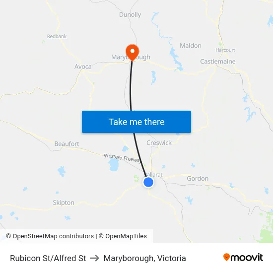 Rubicon St/Alfred St to Maryborough, Victoria map