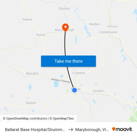 Ballarat Base Hospital/Drummond St N to Maryborough, Victoria map