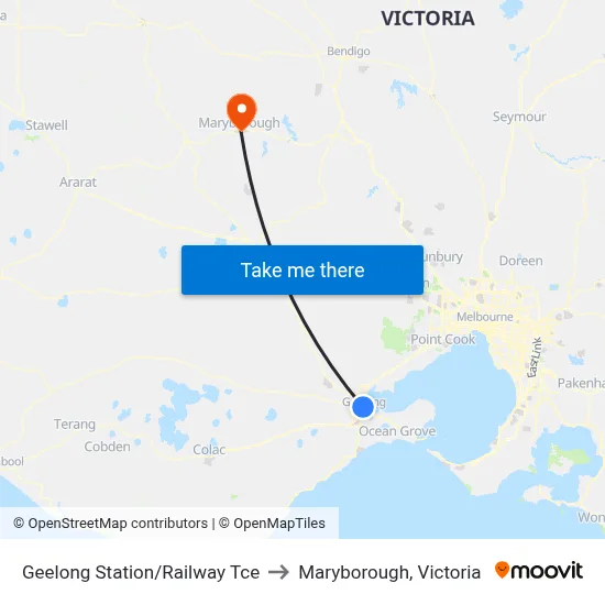 Geelong Station/Railway Tce to Maryborough, Victoria map