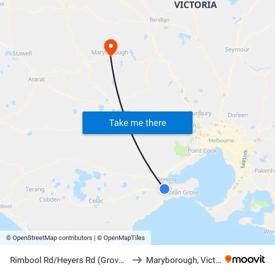 Rimbool Rd/Heyers Rd (Grovedale) to Maryborough, Victoria map