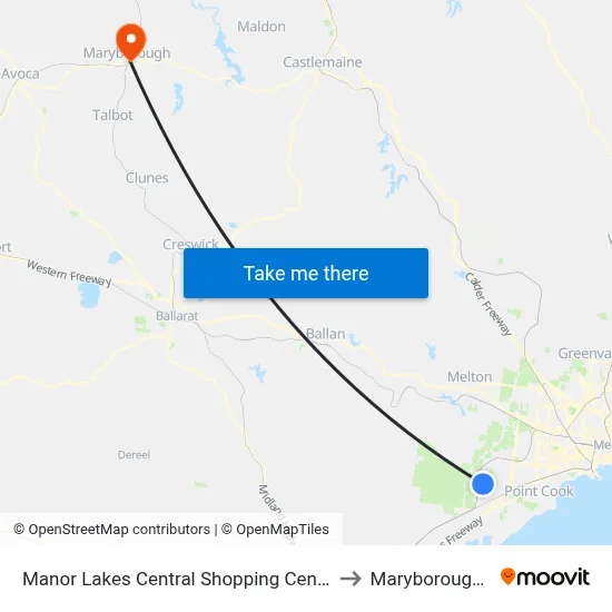 Manor Lakes Central Shopping Centre/Manor Lakes Bvd to Maryborough, Victoria map