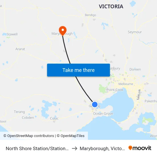 North Shore Station/Station St to Maryborough, Victoria map