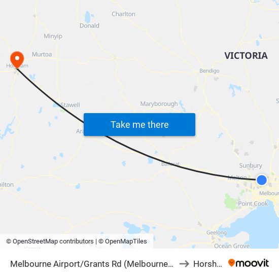 Melbourne Airport/Grants Rd (Melbourne Airport) to Horsham map