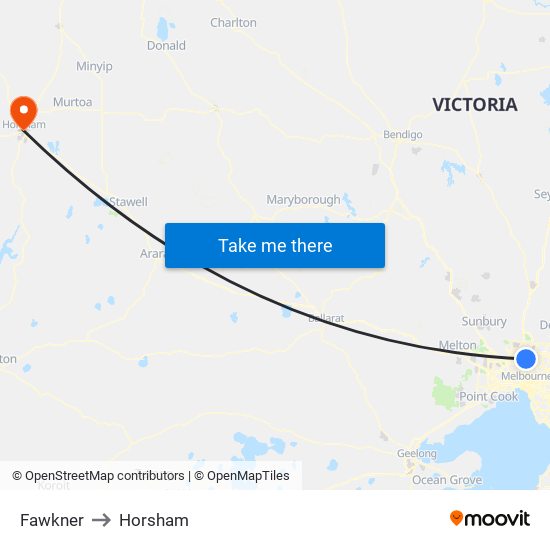 Fawkner to Horsham map