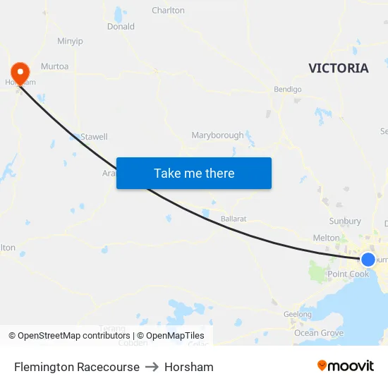 Flemington Racecourse to Horsham map