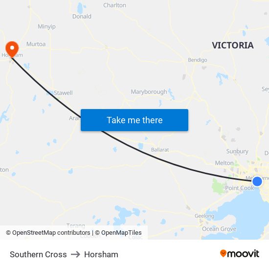 Southern Cross to Horsham map