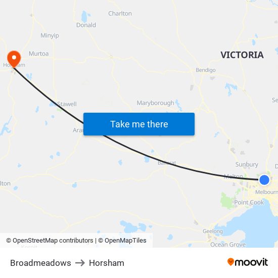 Broadmeadows to Horsham map