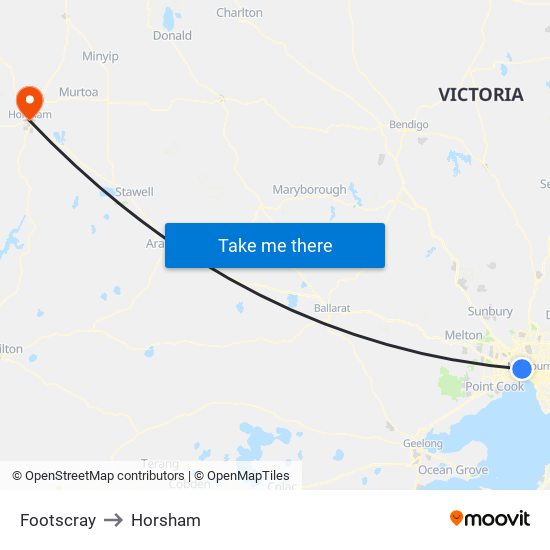 Footscray to Horsham map