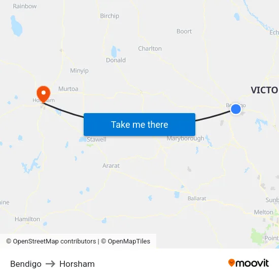 Bendigo to Horsham map