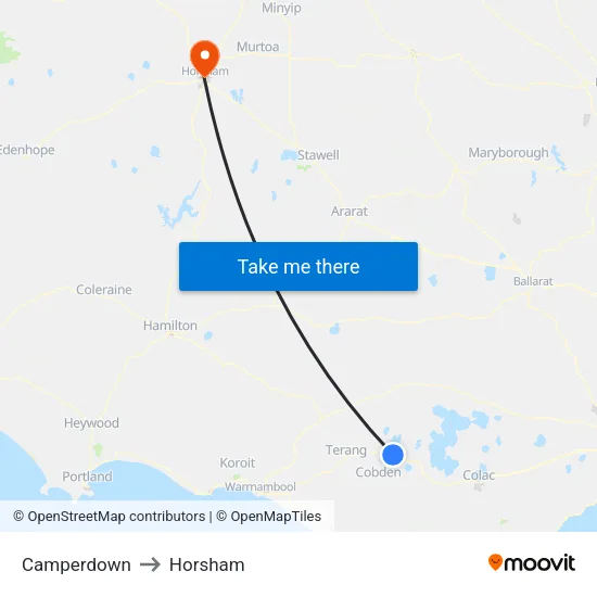 Camperdown to Horsham map