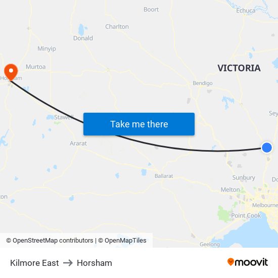 Kilmore East to Horsham map