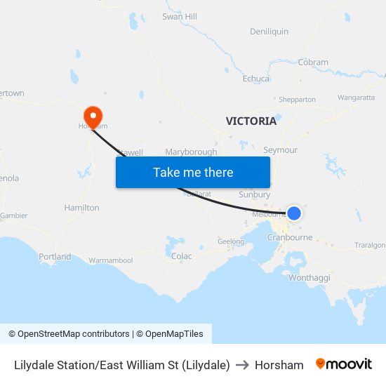 Lilydale Station/East William St (Lilydale) to Horsham map