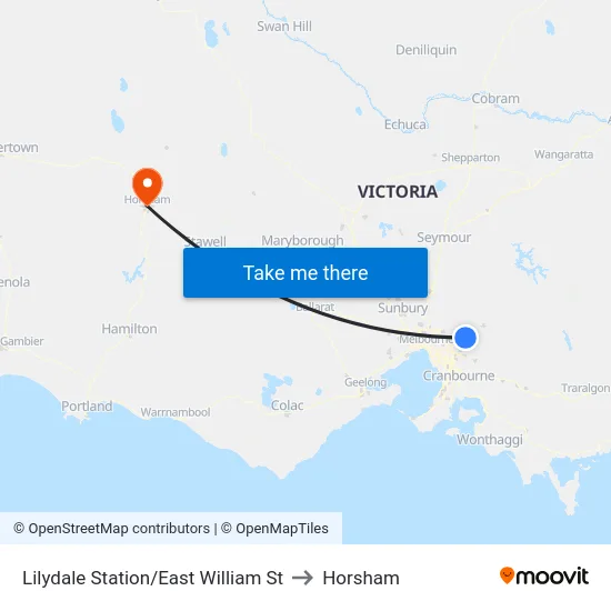 Lilydale Station/East William St to Horsham map