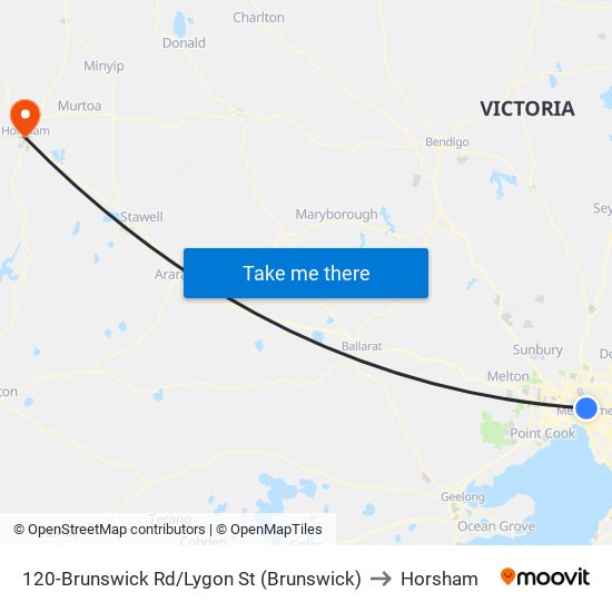 120-Brunswick Rd/Lygon St (Brunswick) to Horsham map