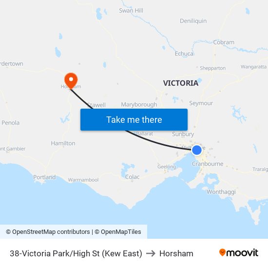 38-Victoria Park/High St (Kew East) to Horsham map