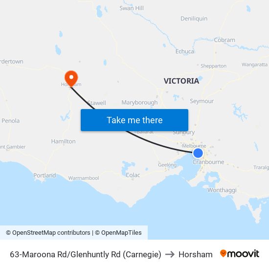 63-Maroona Rd/Glenhuntly Rd (Carnegie) to Horsham map