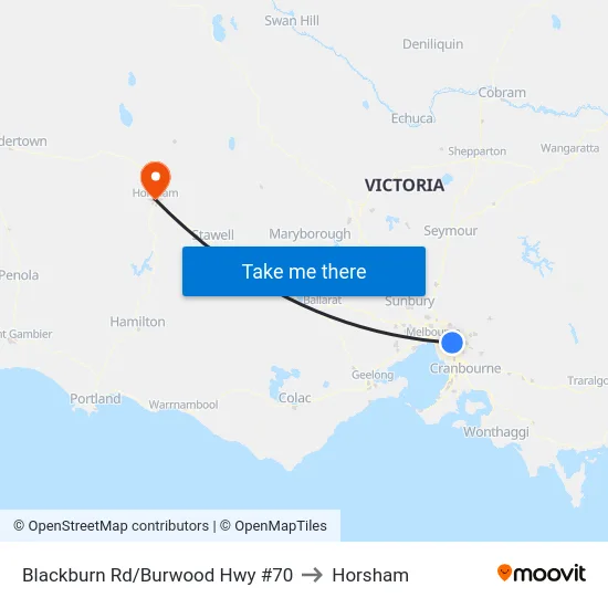 Blackburn Rd/Burwood Hwy #70 to Horsham map