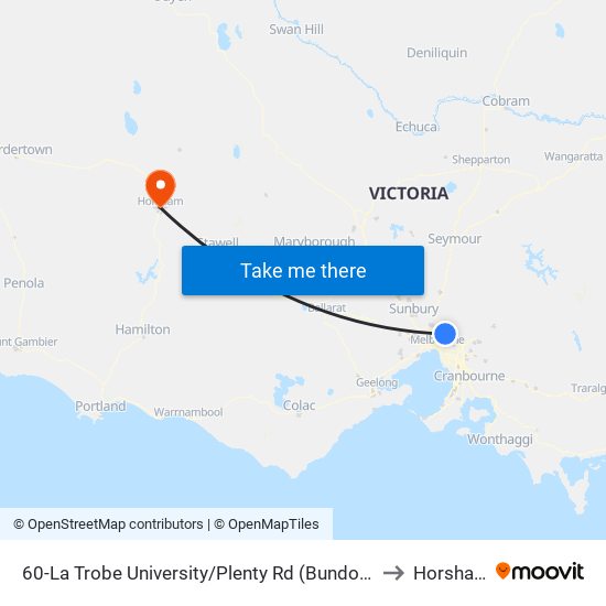 60-La Trobe University/Plenty Rd (Bundoora) to Horsham map