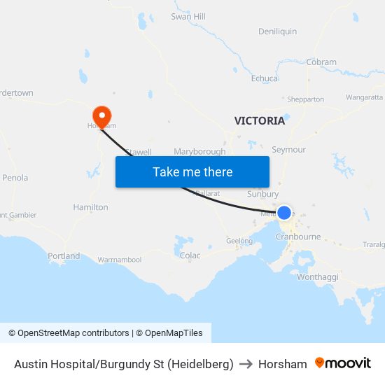 Austin Hospital/Burgundy St (Heidelberg) to Horsham map