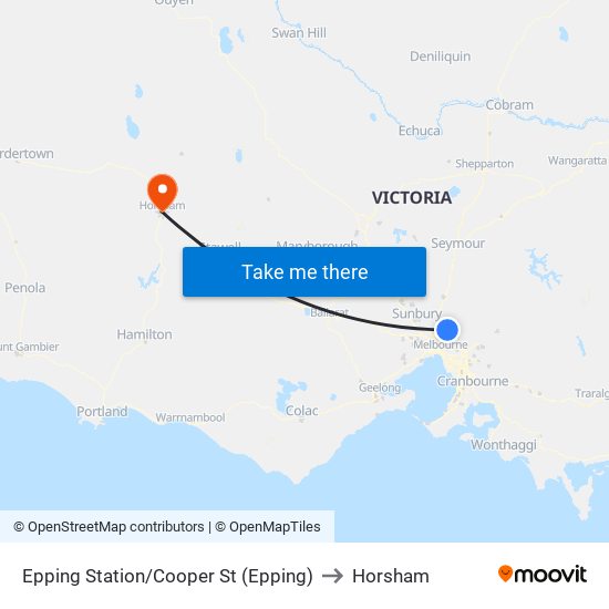 Epping Station/Cooper St (Epping) to Horsham map