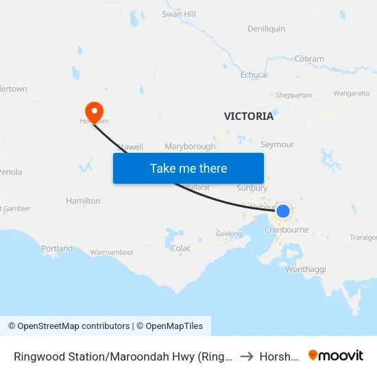 Ringwood Station/Maroondah Hwy to Horsham map