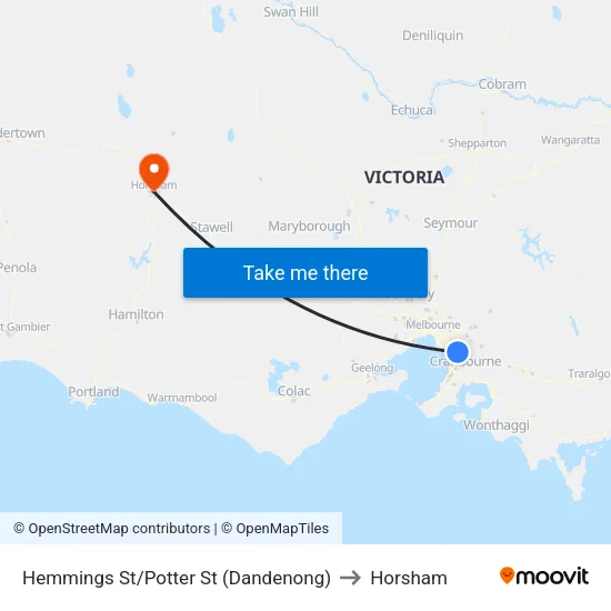 Hemmings St/Potter St to Horsham map