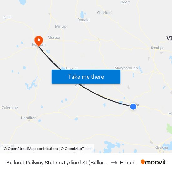 Ballarat Railway Station/Lydiard St (Ballarat Central) to Horsham map