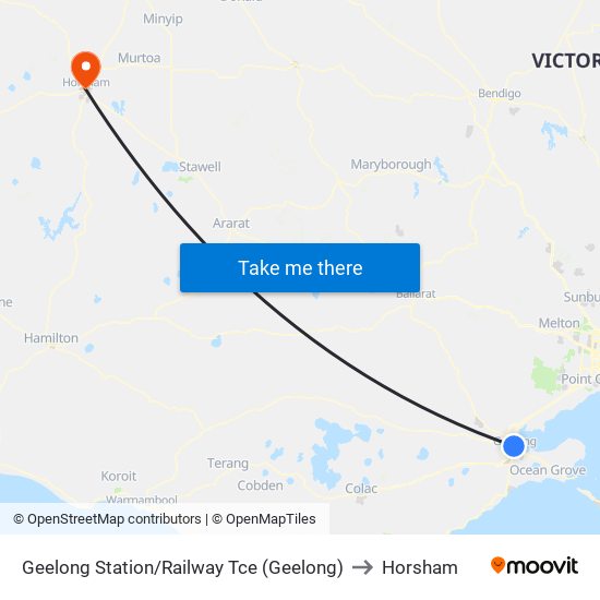 Geelong Station/Railway Tce (Geelong) to Horsham map