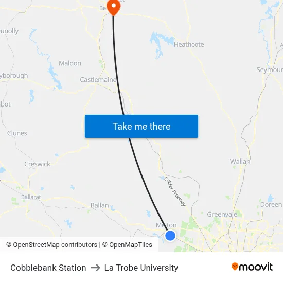 Cobblebank Station to La Trobe University map