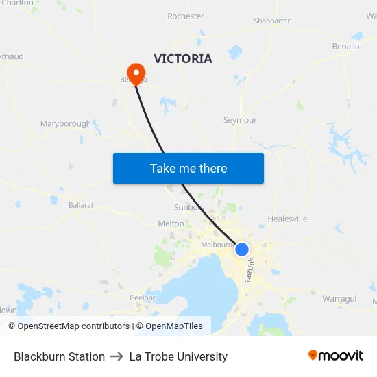 Blackburn Station to La Trobe University map