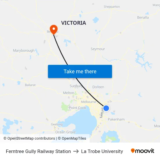 Ferntree Gully Railway Station to La Trobe University map