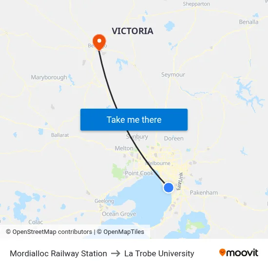 Mordialloc Railway Station to La Trobe University map
