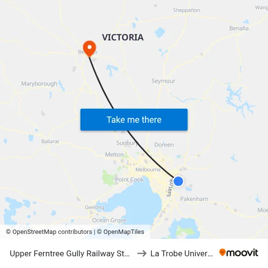 Upper Ferntree Gully Railway Station to La Trobe University map