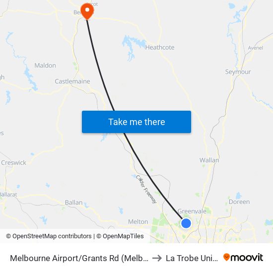 Melbourne Airport/Grants Rd (Melbourne Airport) to La Trobe University map