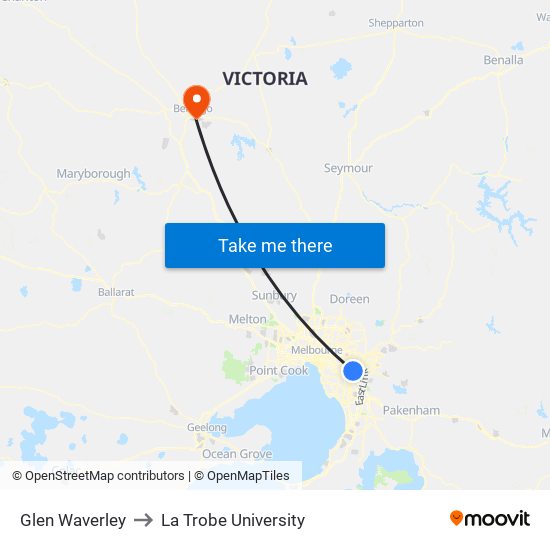 Glen Waverley to La Trobe University map