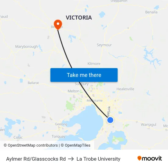 Aylmer Rd/Glasscocks Rd to La Trobe University map