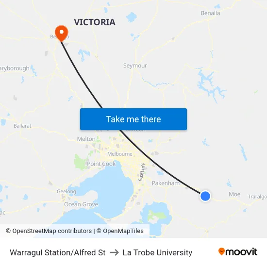 Warragul Station/Alfred St to La Trobe University map