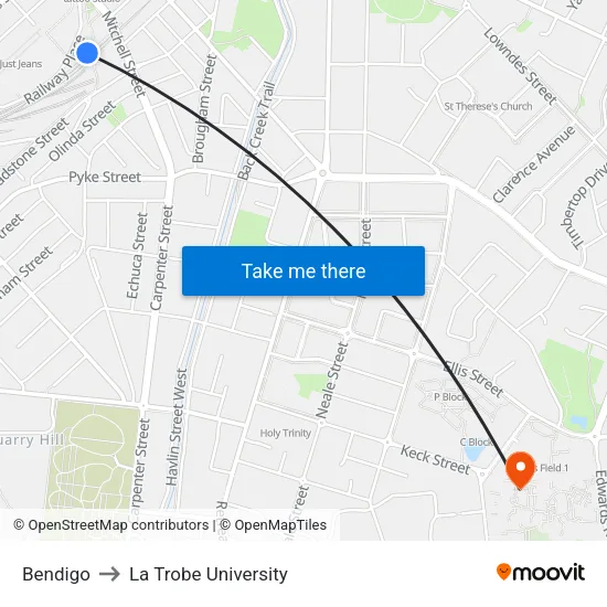 Bendigo to La Trobe University map