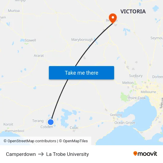 Camperdown to La Trobe University map