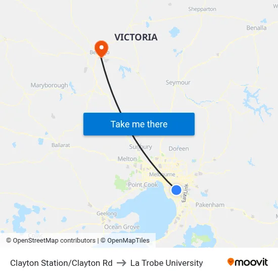 Clayton Station/Clayton Rd to La Trobe University map