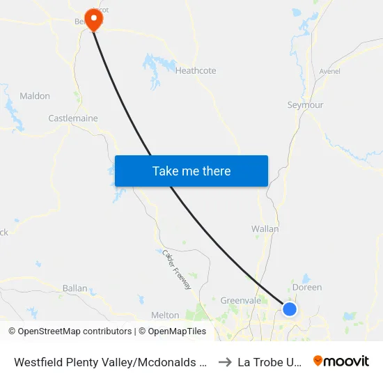 Westfield Plenty Valley/Mcdonalds Rd to La Trobe University map