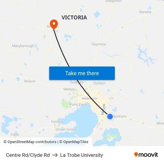 Centre Rd/Clyde Rd to La Trobe University map