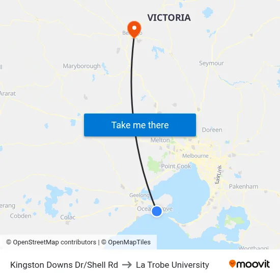 Kingston Downs Dr/Shell Rd to La Trobe University map