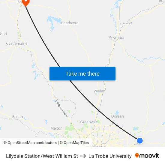 Lilydale Station/West William St to La Trobe University map