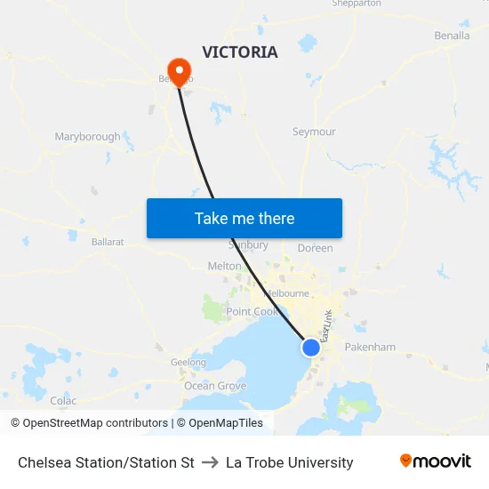 Chelsea Station/Station St to La Trobe University map