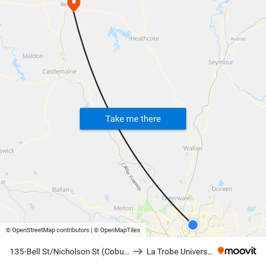 135-Bell St/Nicholson St (Coburg) to La Trobe University map