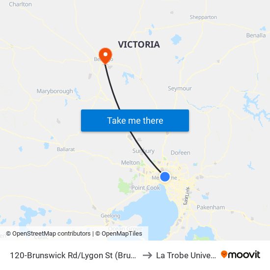 120-Brunswick Rd/Lygon St (Brunswick) to La Trobe University map
