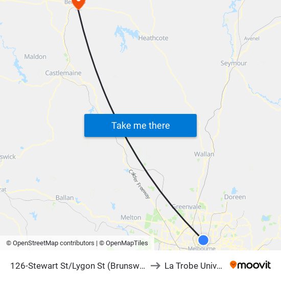 126-Stewart St/Lygon St (Brunswick East) to La Trobe University map