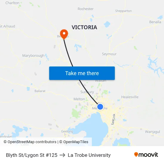 Blyth St/Lygon St #125 to La Trobe University map