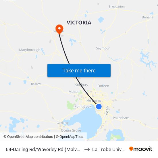 64-Darling Rd/Waverley Rd (Malvern East) to La Trobe University map